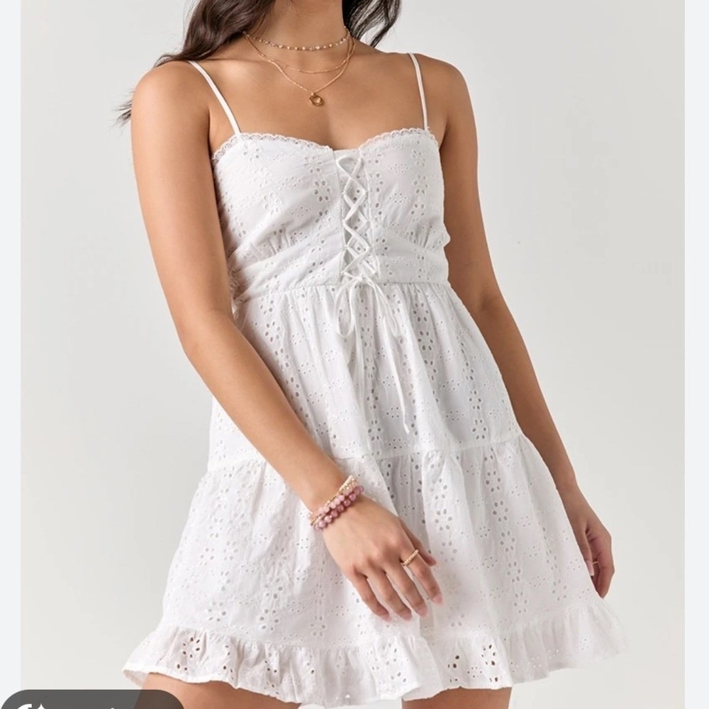 Camarosa Eyelet Mini Dress Womens M White Lace Up Coquette Bridal Feminine Boho